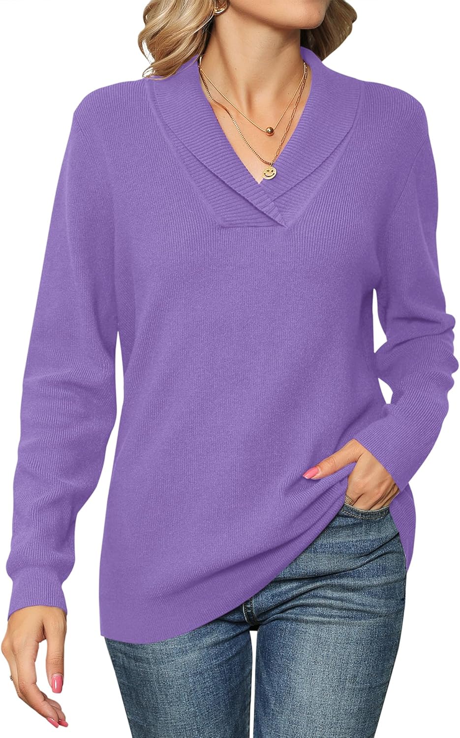 Ivicoer Women Long Sleeve V Neck Pullover Sweater for Style