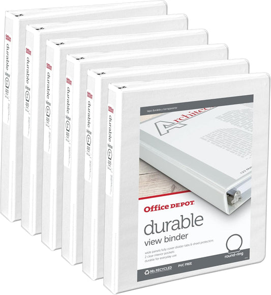Office Depot White Binder Pack x6 - Durable 1 Rings