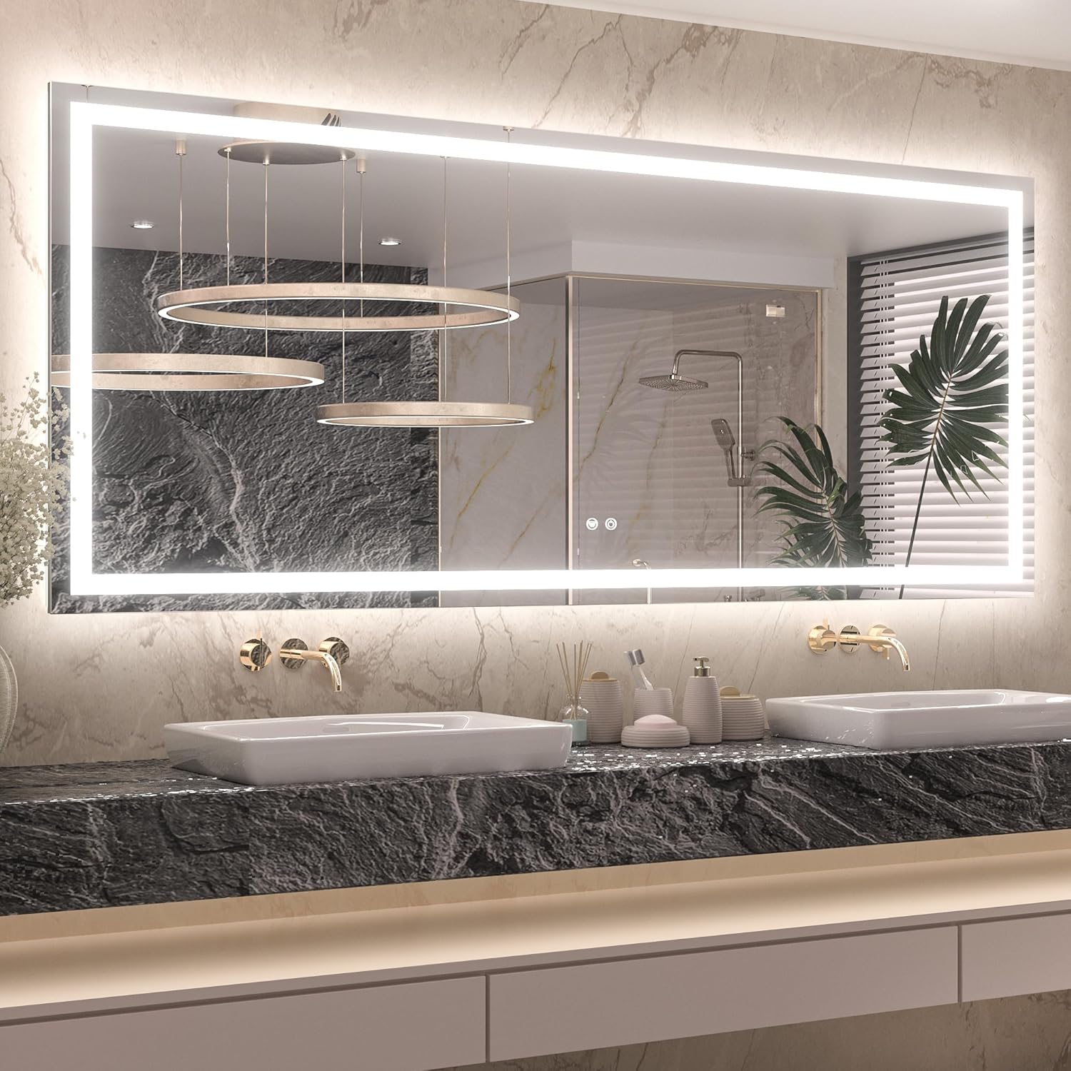 Keonjinn LED Bathroom Mirror with Frontlit & Backlit Lighting