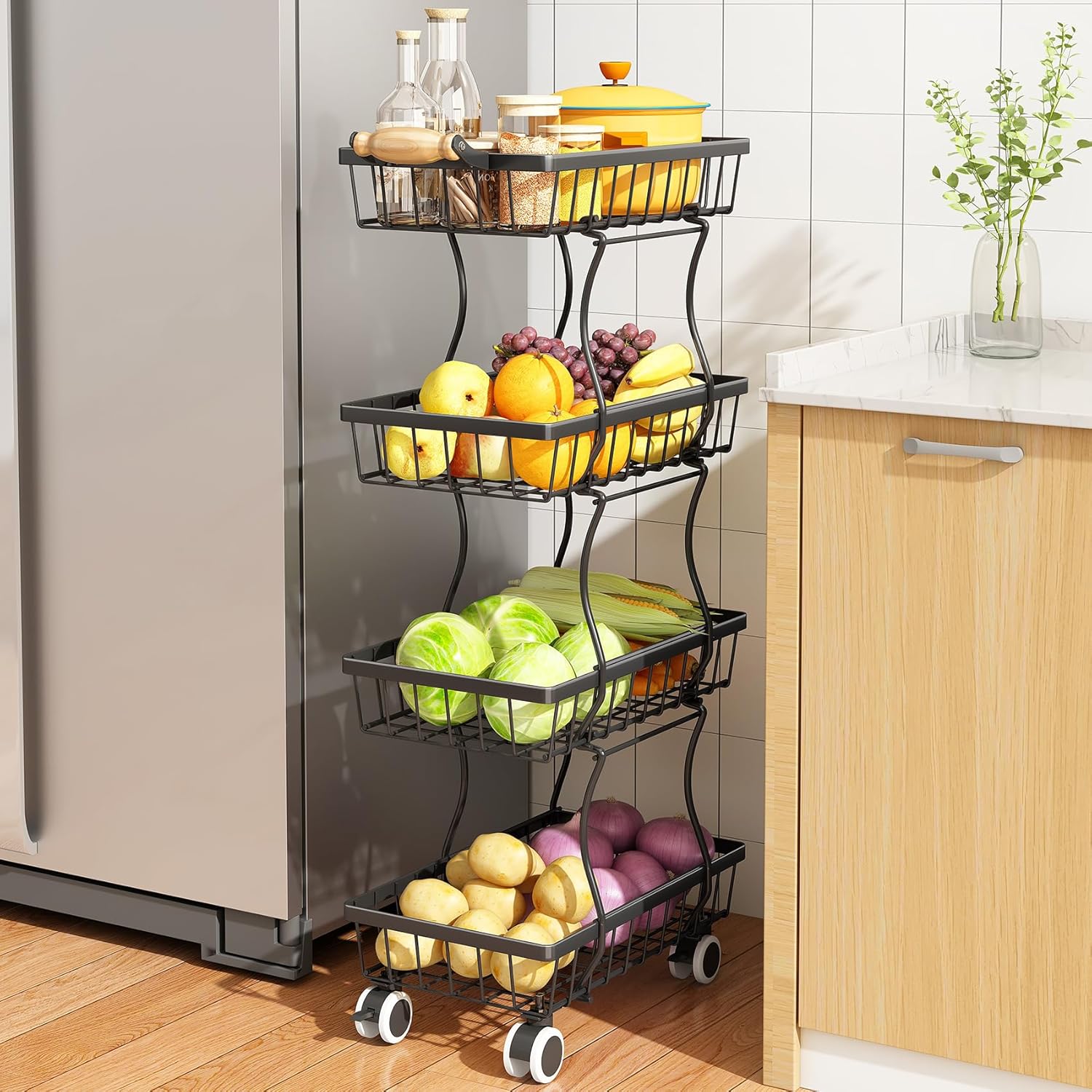 Stackable Metal Wire Basket Stand for Fruit and Vegetable Storage