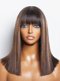 LUVME HAIR 14 in Yaki Straight Bob Wig with Bangs - Breathable, Ready