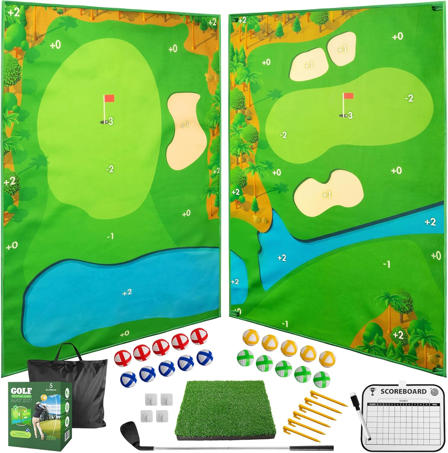 Ultimate Golf Simulator Set - Real Scoring, Dual-Sided Mat, Adjustable Clubs - Indoor/Outdoor Fun!