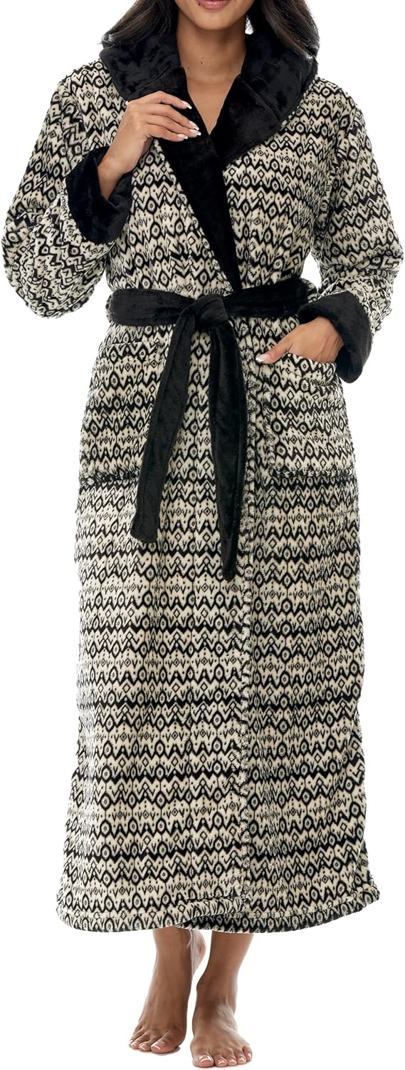 Plush Fleece Robe for Women - Long Hooded Bathrobe, Plus Size
