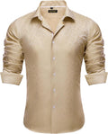 Mens Silk Paisley Dress Shirt Casual Button Down - Slim Fit Elegance