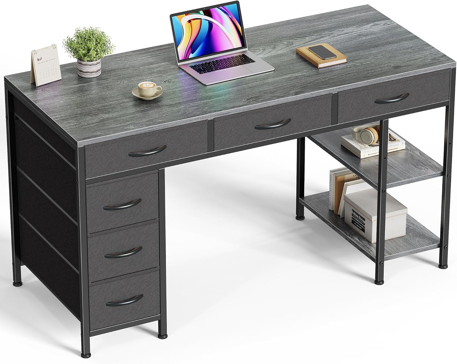Huuger Computer Desk with 6 Drawers for Home Office and Gaming