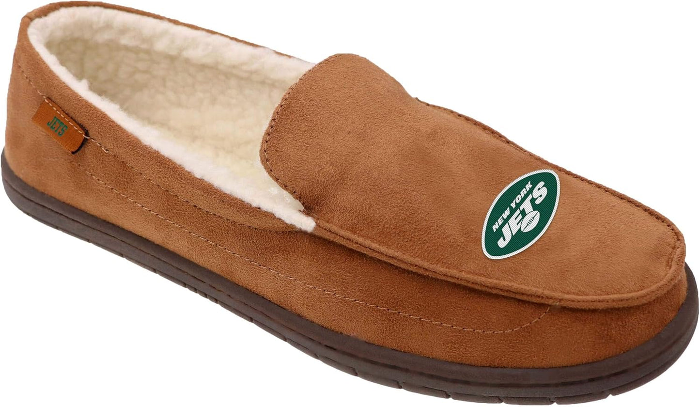 FOCO Men's NFL Football Team Logo Moccasin Slippers for Comfort