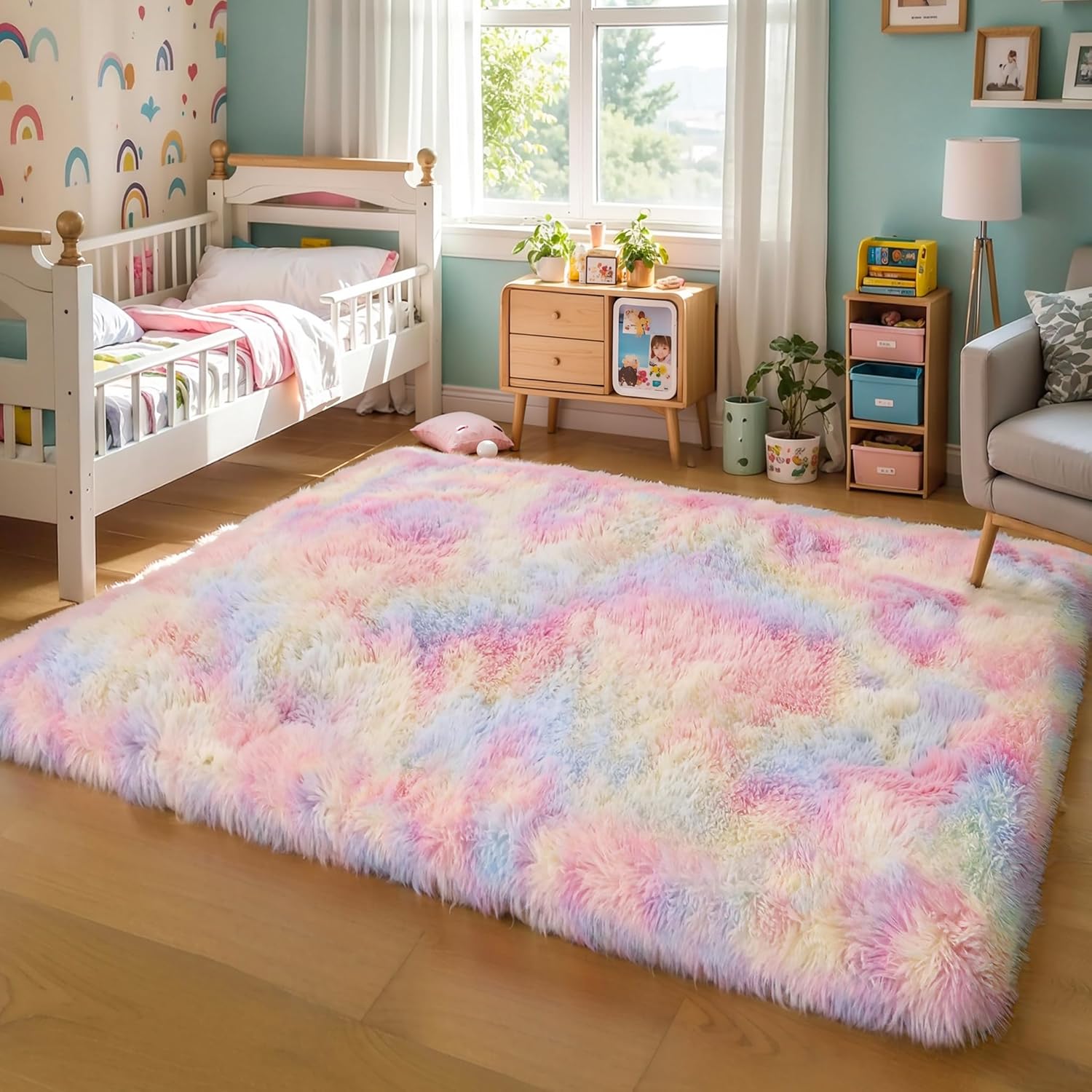 Thick Area Rug 5x7 Rainbow Fluffy Shag for Cozy Spaces