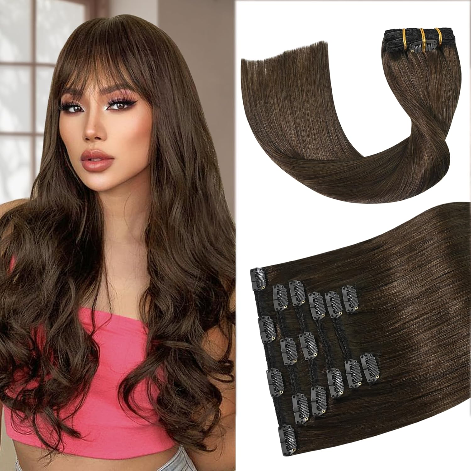 Aison Medium Brown Clip In Hair Extensions for Natural Look