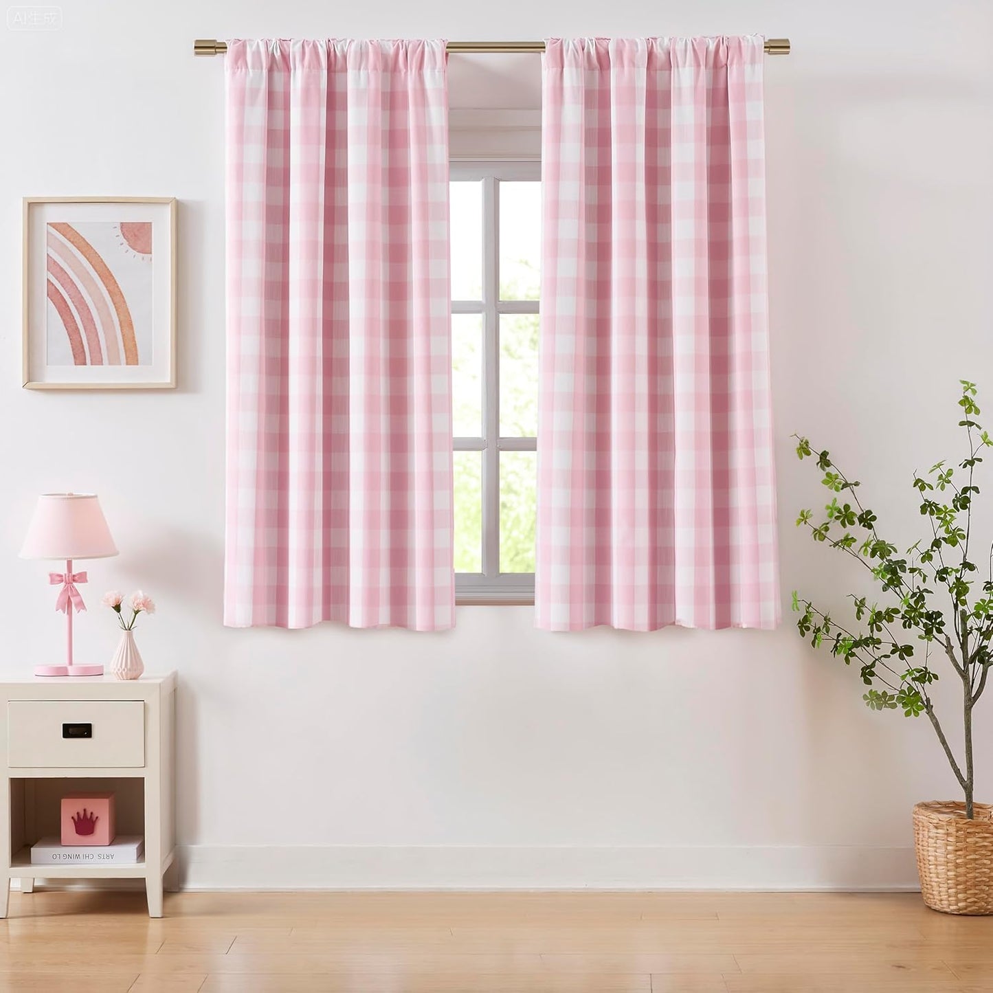 72 Inch Pink White Buffalo Plaid Curtains by Bapawfish
