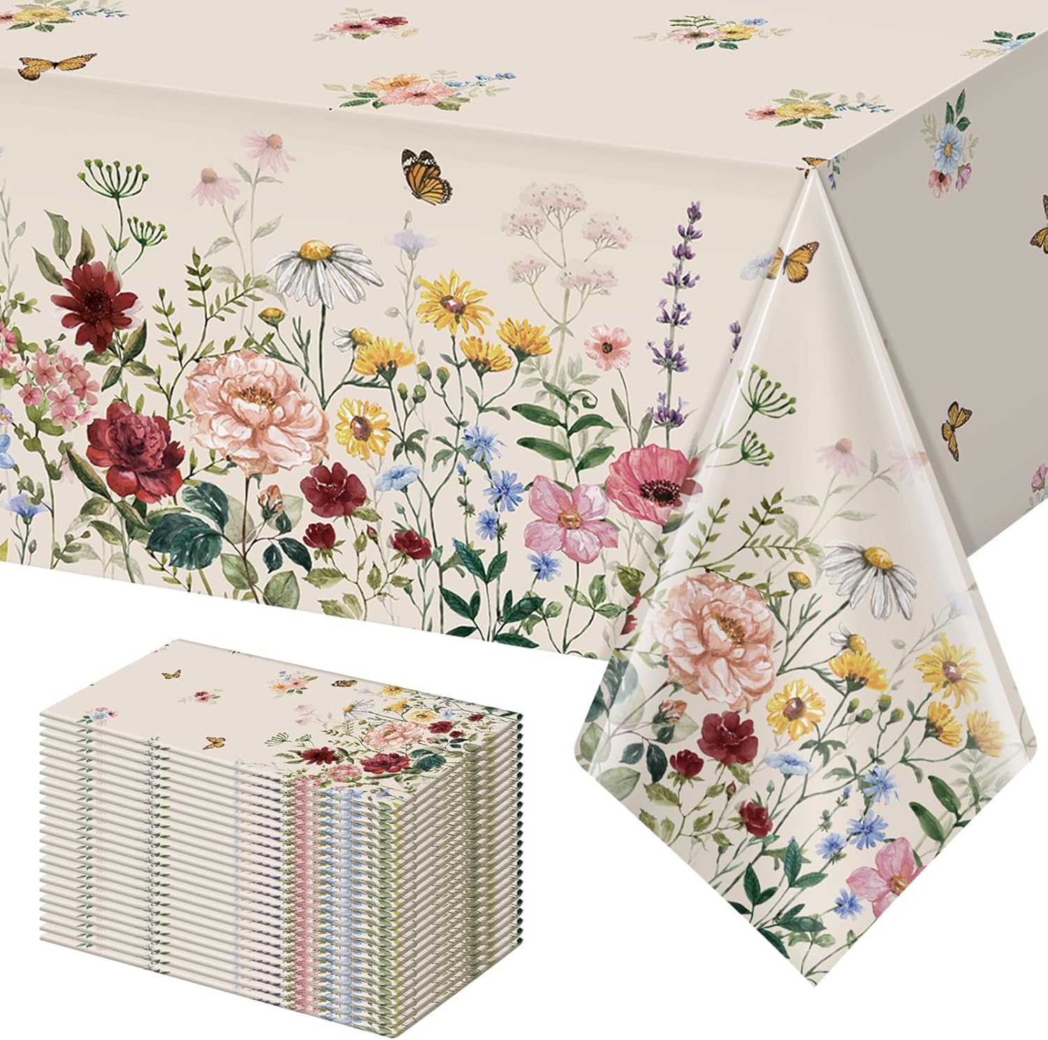 24 Pcs Spring Floral Tablecloth for Easter and Birthday Parties