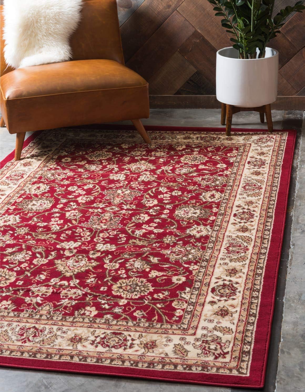 Unique Loom Sialk Hill Collection Area Rug in Burgundy/Cream