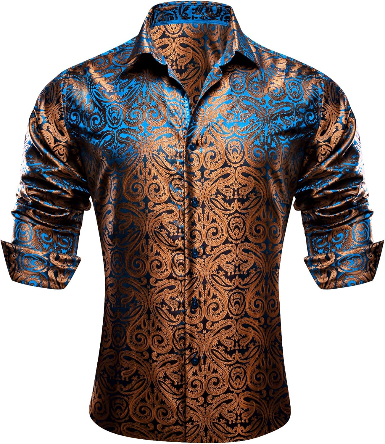 Barry.Wang Men's Dress Shirt Paisley Silk for Formal Events