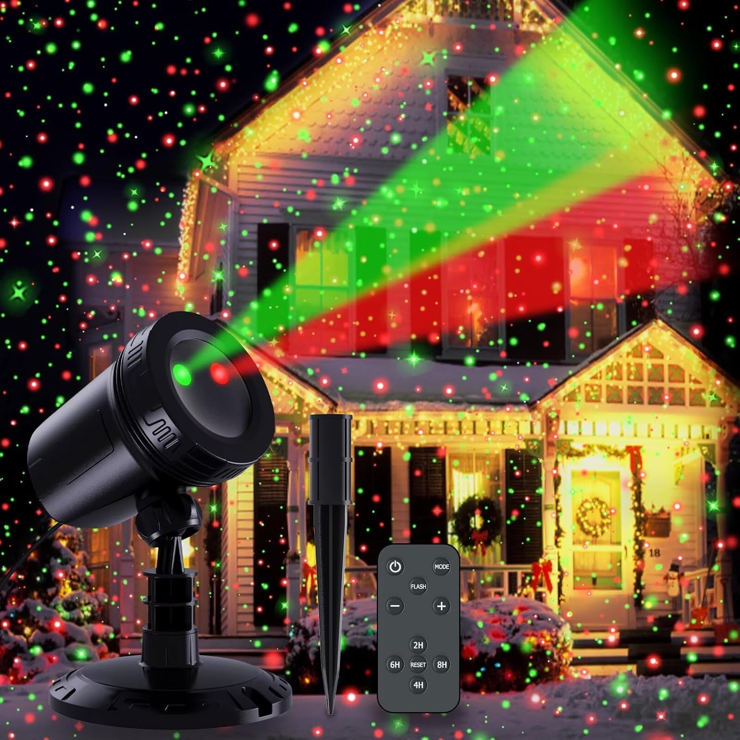 BEYYON Red & Green Star Laser Lights - Festive IP65 Waterproof Decor