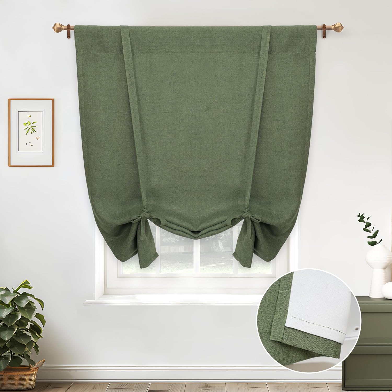 Linen Blackout Tie Up Curtains for Small Windows 45ft x 63ft