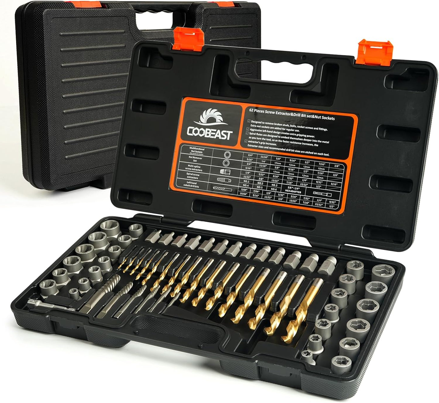 62Pcs Screw Extractor Set for Easy Removal of Stripped Bolts