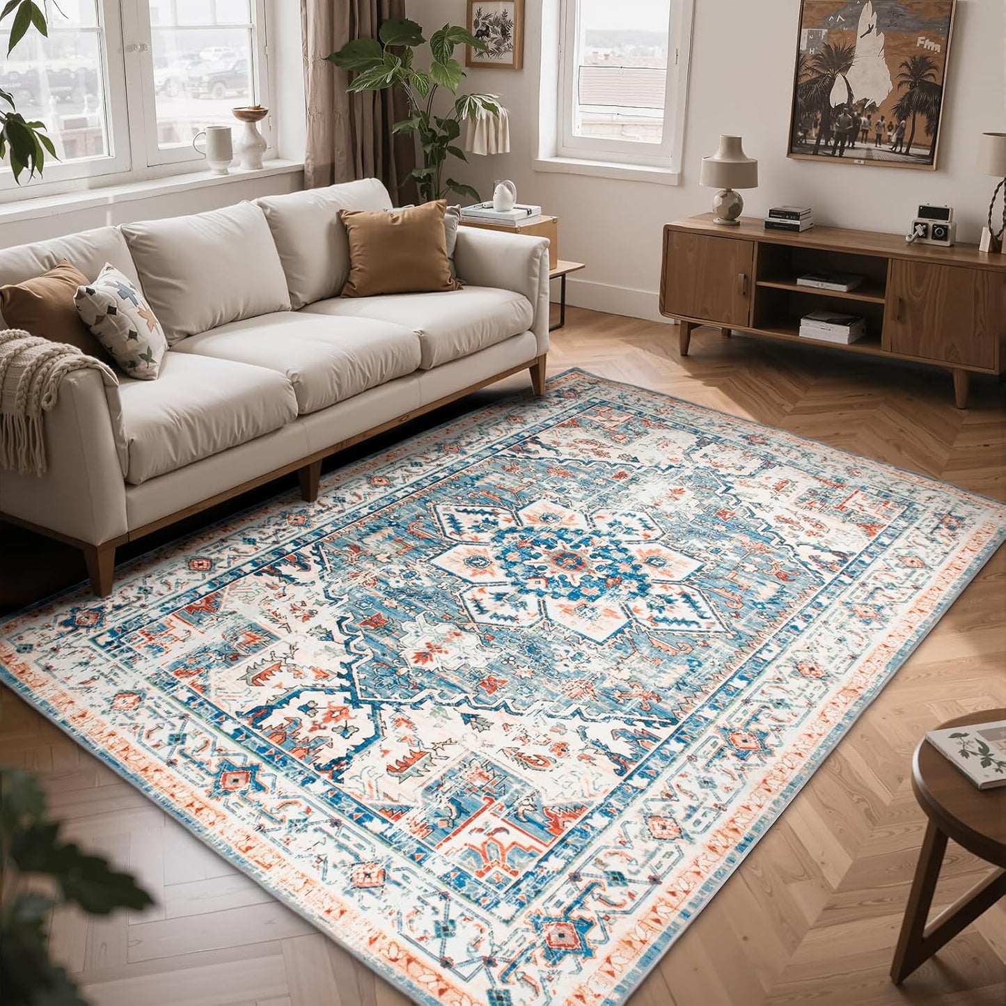 Boho Area Rugs 5x7 Washable Non-Slip for Living Room & Office