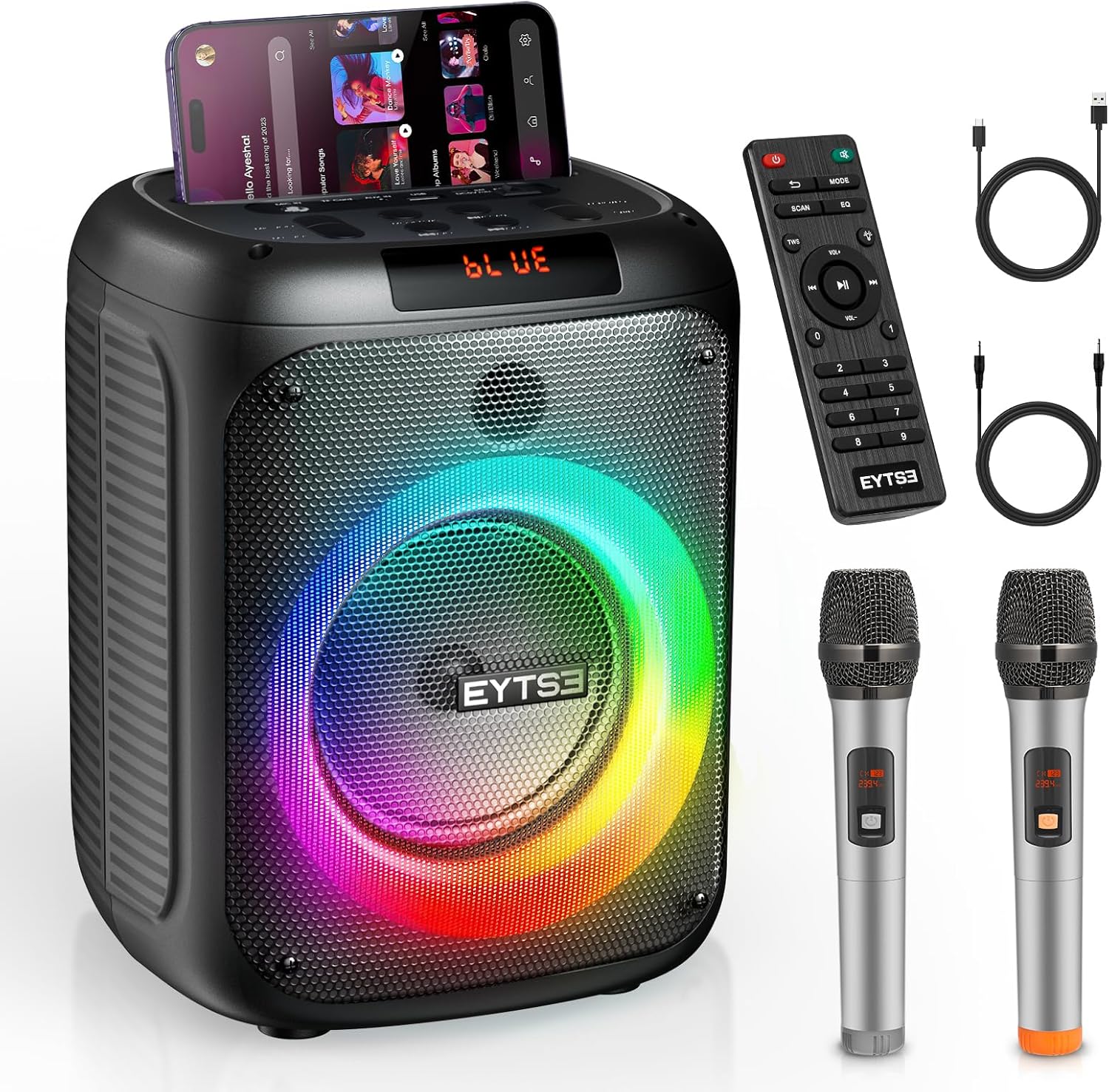 Wireless Microphones, LED Lights Karaoke System