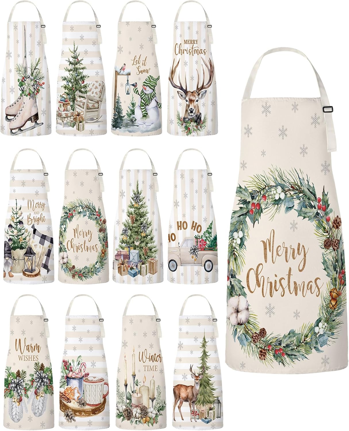 12 Pcs Waterproof Seasonal Aprons for Holiday Cooking Fun