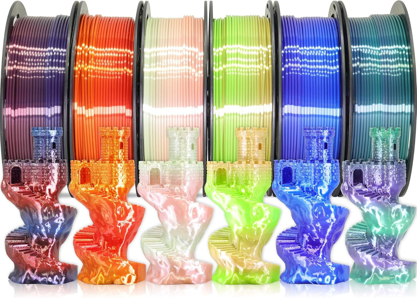 MIKA3D Mixed 6 Spools Fast Color Change Silk PLA Filament Bundle