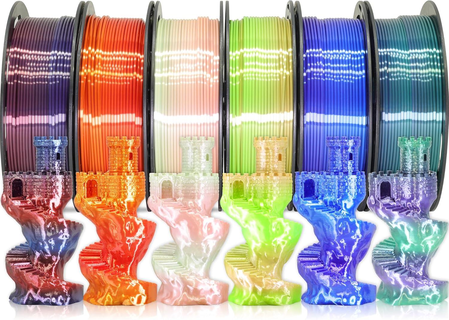 MIKA3D Mixed 6 Spools Fast Color Change Silk PLA Filament Bundle