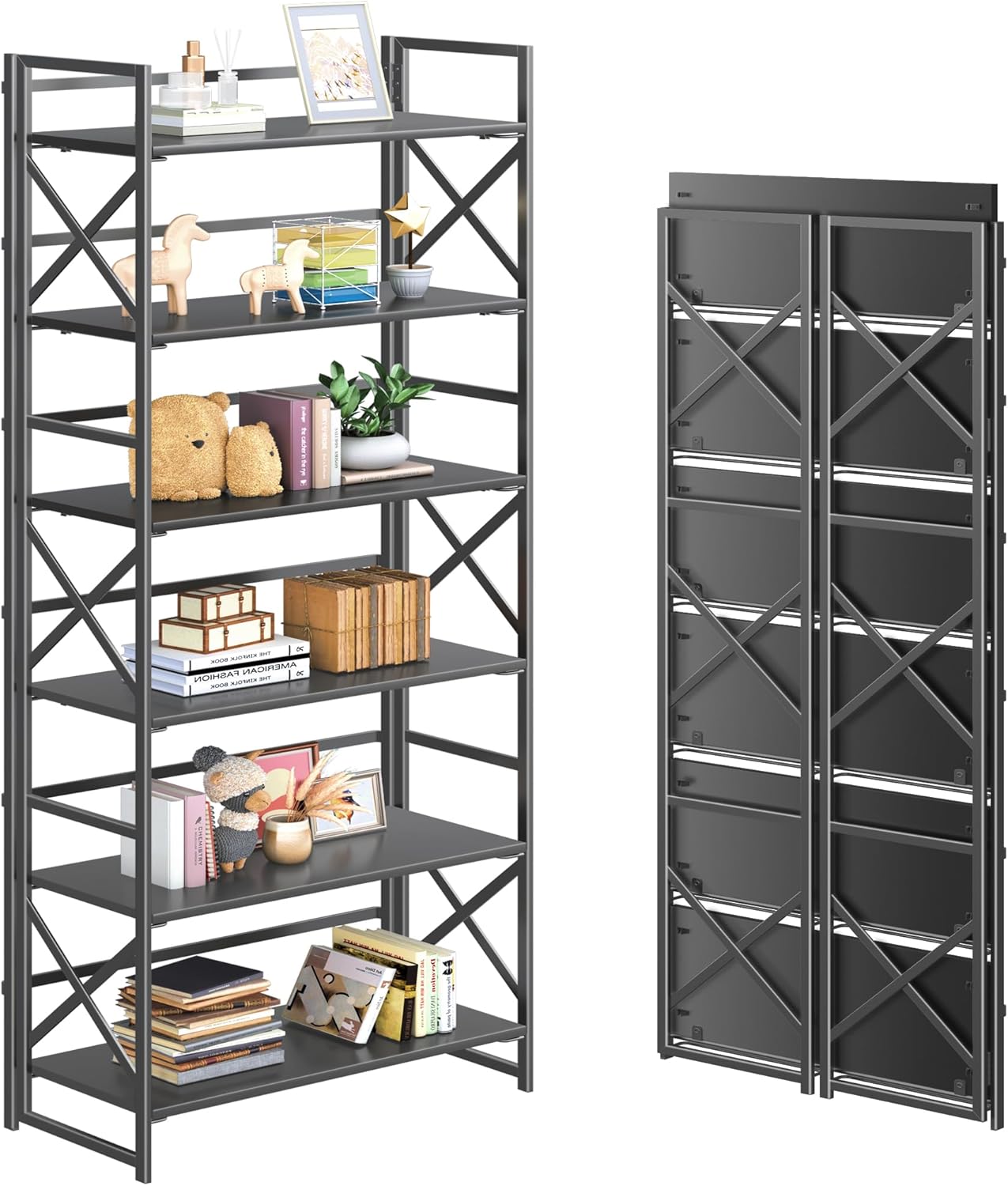 4NM 6 Tiers No Assembly Book Shelves for Home Office & Living Room