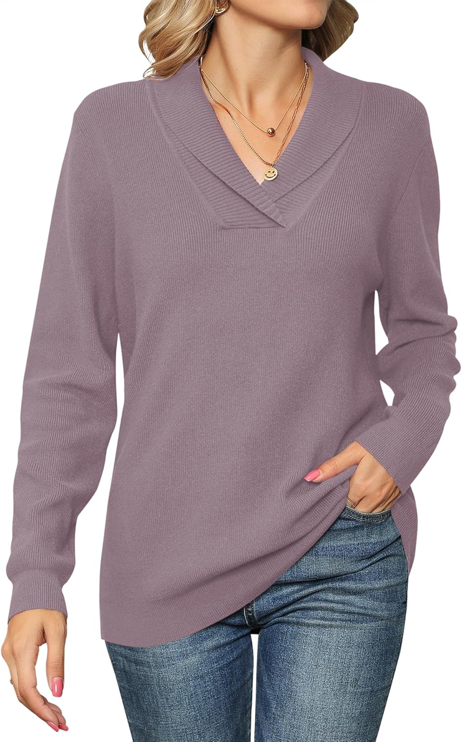 Ivicoer Women Long Sleeve V Neck Pullover Sweater for Style