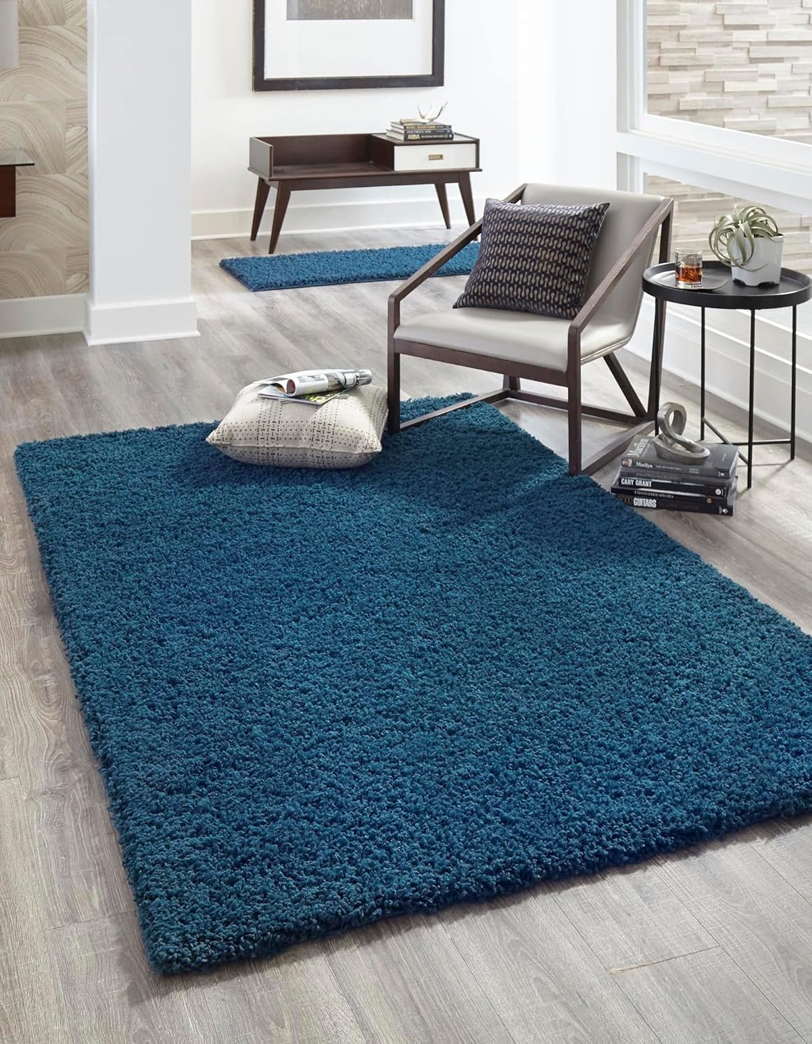 Uber Cozy Solid Shag Collection Rug 3ft x 5ft Sapphire Blue