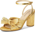 Womens Bow Knot Heeled Sandals - Chunky Pleated Heel Comfort