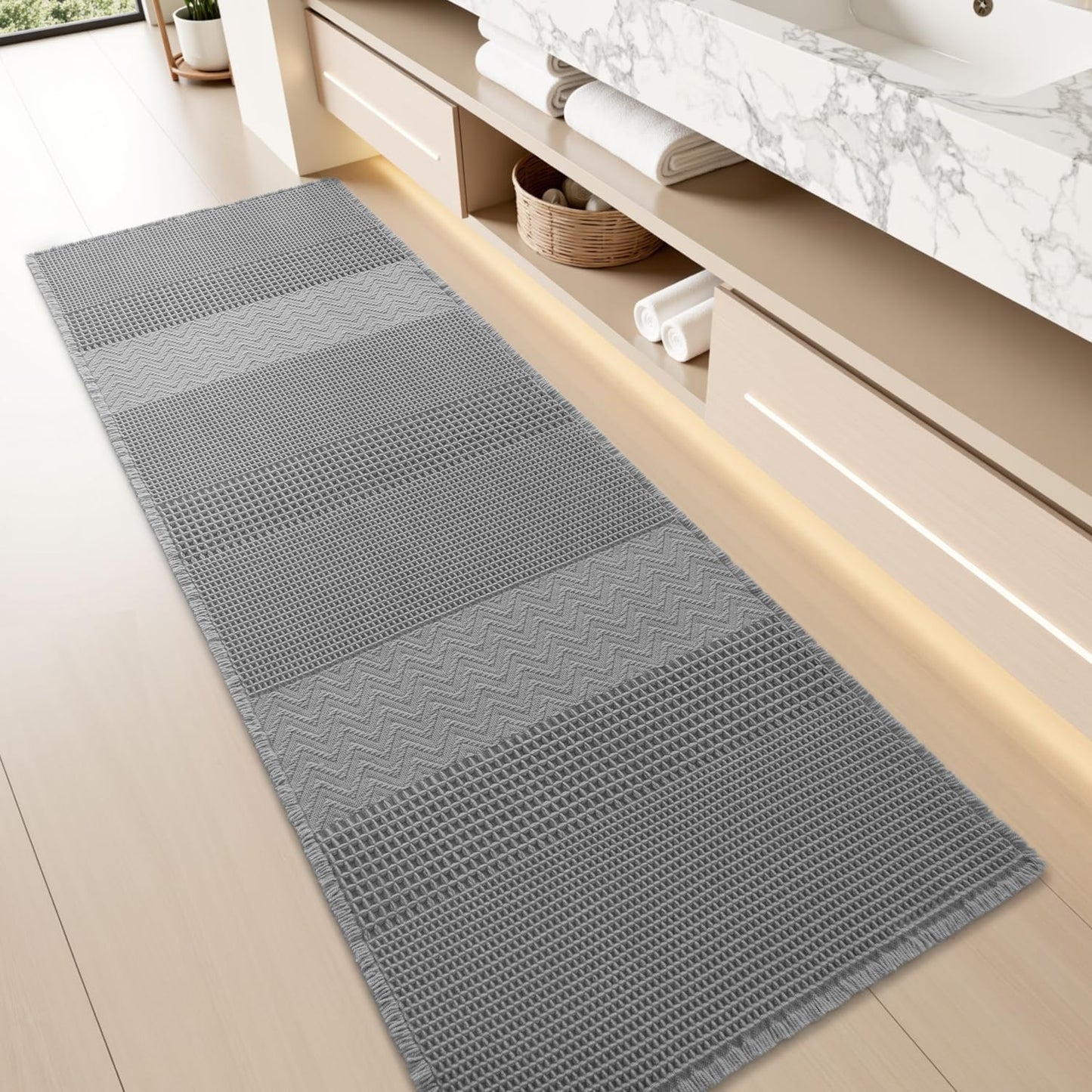 Waffle Bath Mat for Bathroom, Super Absorbent and Non-Slip