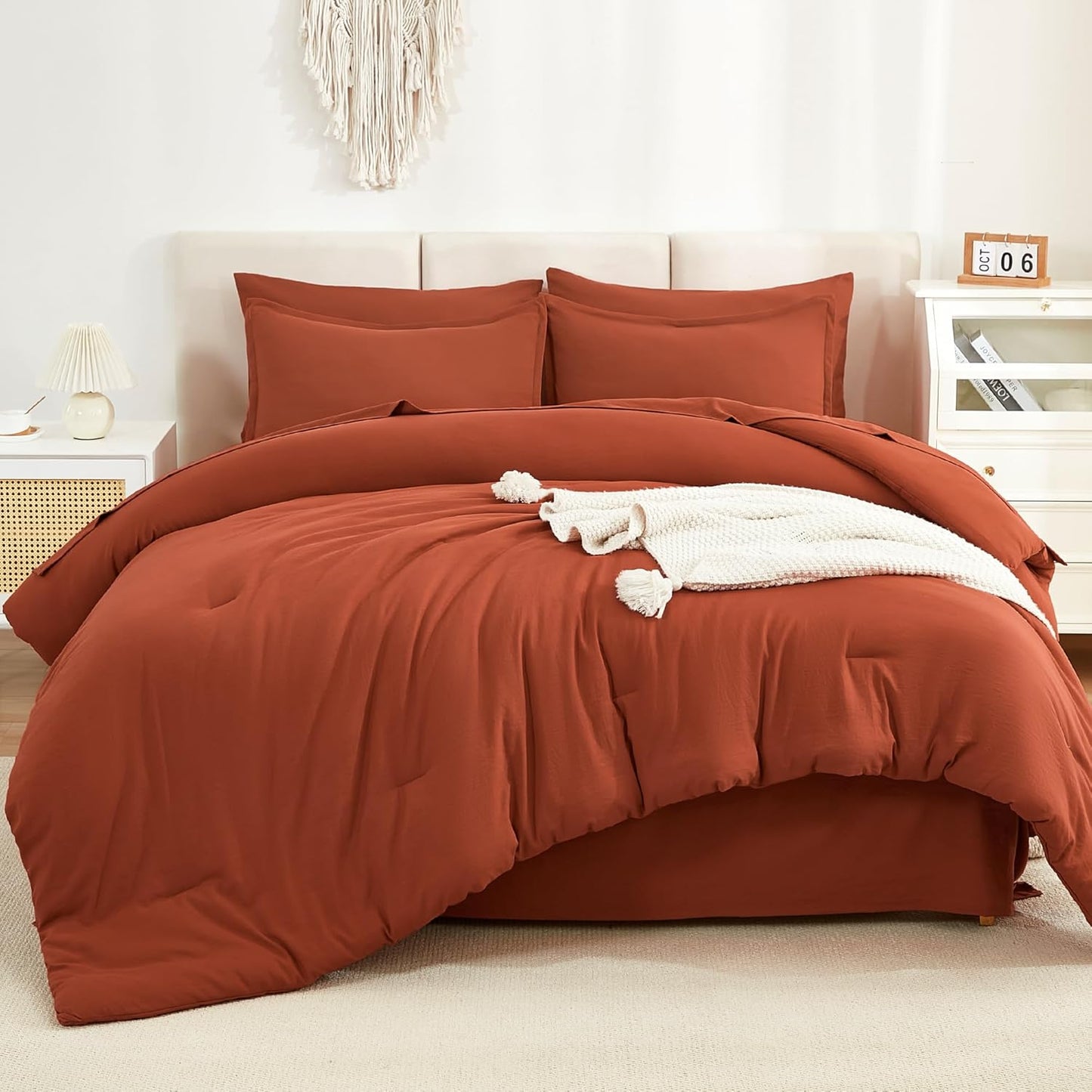 Oversized King Comforter Sets in Burnt Orange - 7 Piece Bedding