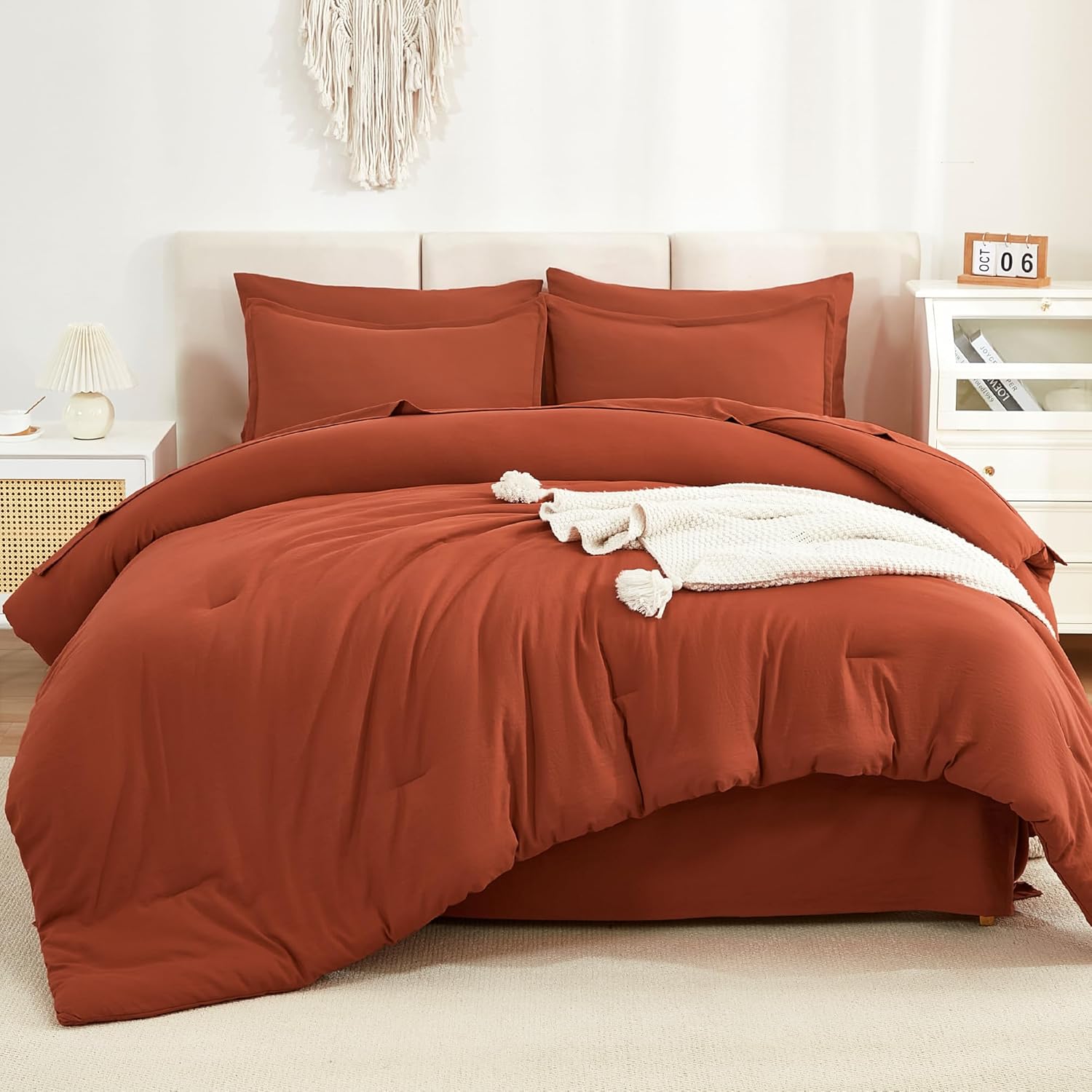 Oversized King Comforter Sets in Burnt Orange - 7 Piece Bedding