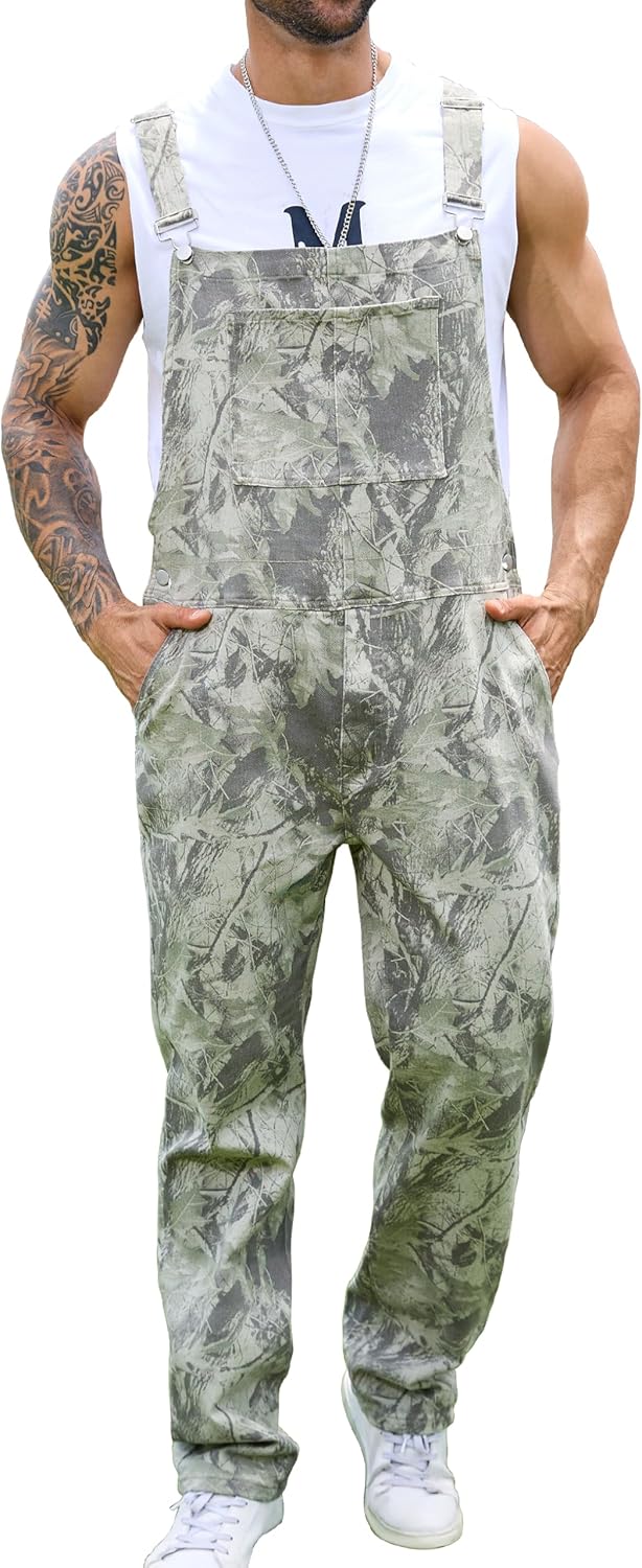 Camo Bibs Overalls for Men with Adjustable Straps and Pockets