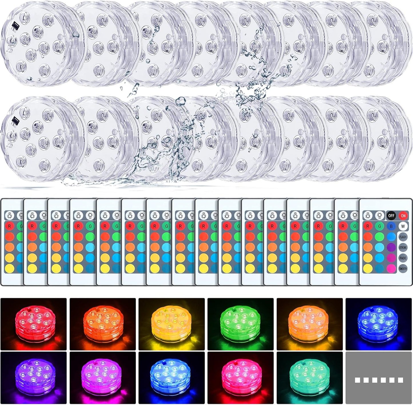 16 Pack Submersible LED Lights for Pool and Bathtub Decor