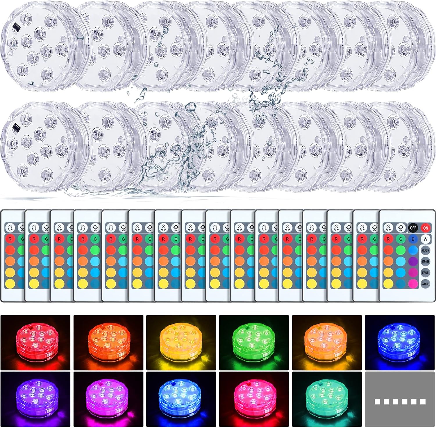 16 Pack Submersible LED Lights for Pool and Bathtub Decor