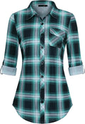Womens Soft Knitted Roll Up Long Sleeve Button Down Shirt - Stretchy