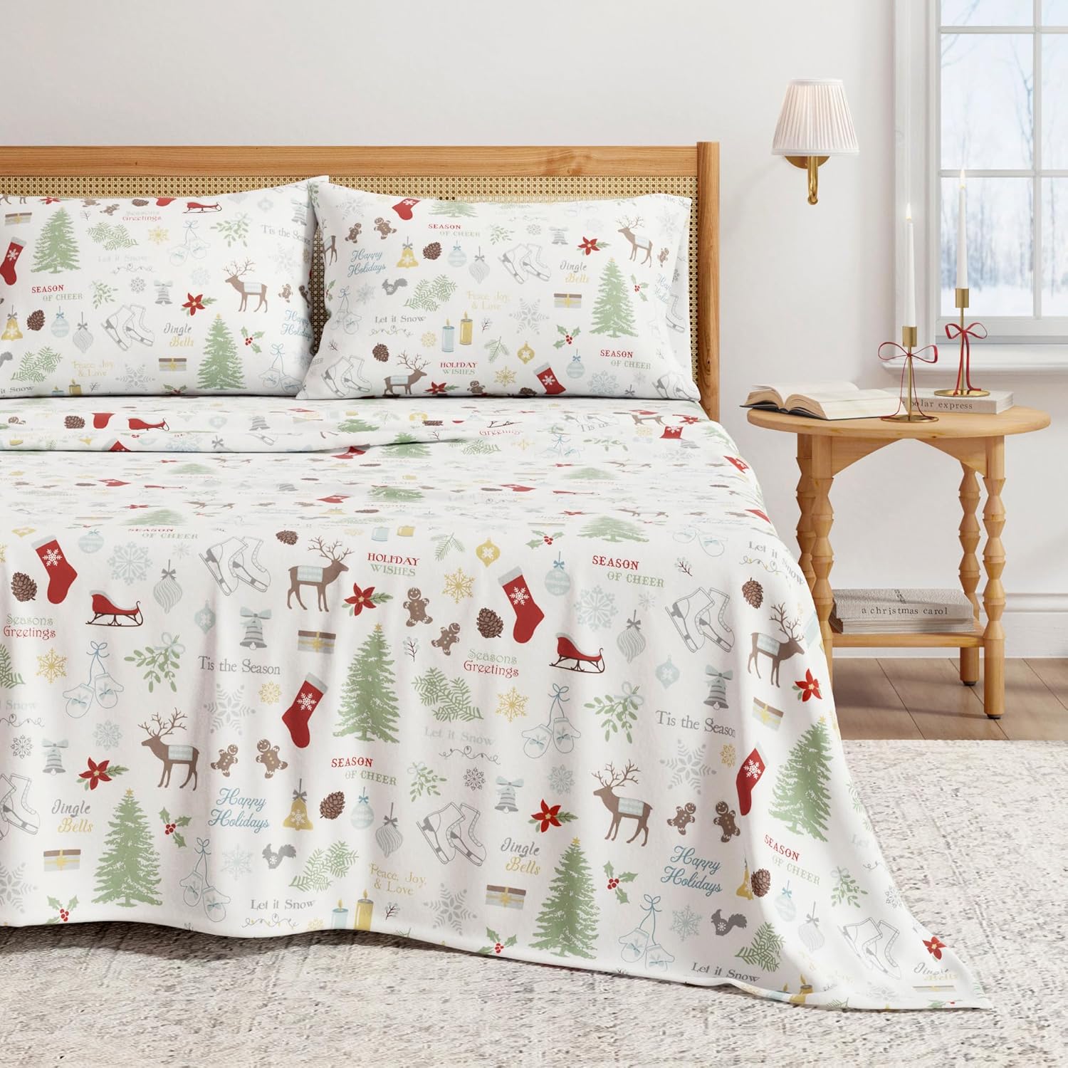 Christmas Flannel Sheet Set Queen Size - Cozy Holiday Bedding