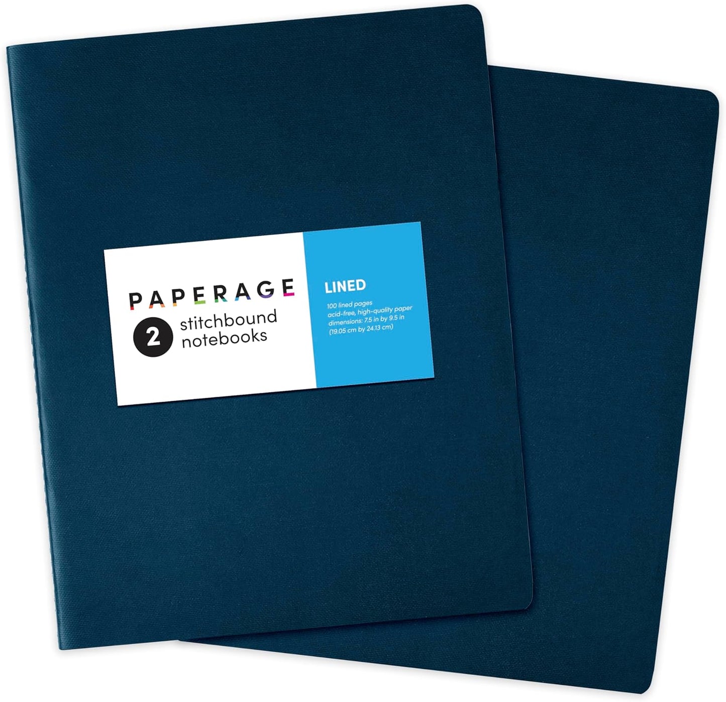 PAPERAGE 2 Pack Lined Journals, 100 Pages, Navy, 7.5x9.5, Ideal for Note-taking & Travel