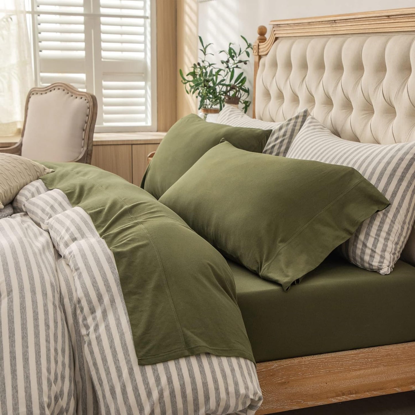 PURE ERA Jersey Knit Bed Sheet Set for Twin Size Comfort
