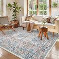 Floral Washable Area Rug 5x7 - Soft Beige Boho Low Pile