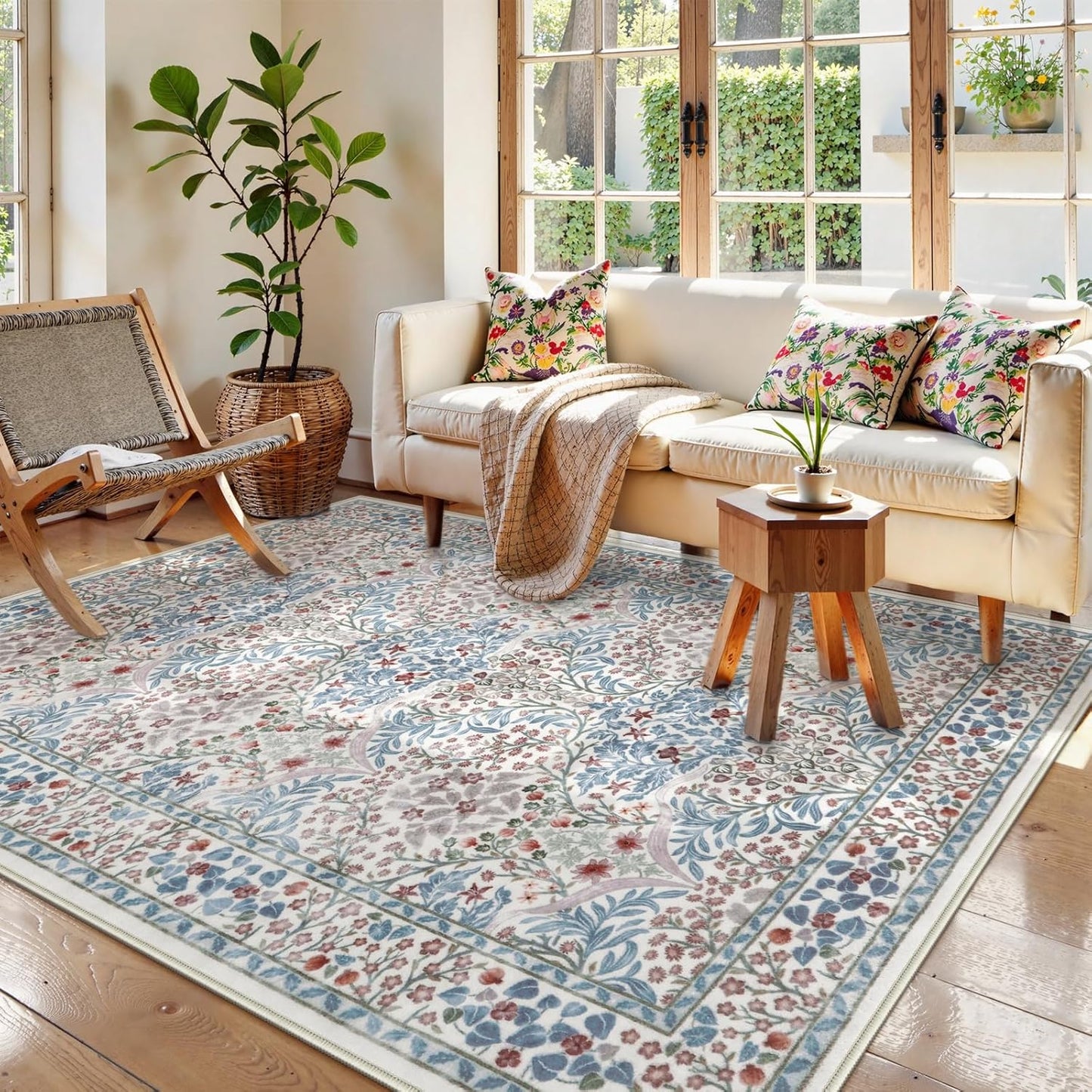Lahome Floral Washable Area Rugs 5x7 for Cozy Living Spaces