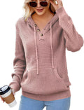 Women V Neck Hooded Pullover Sweater with Pockets - Oversized Knit
