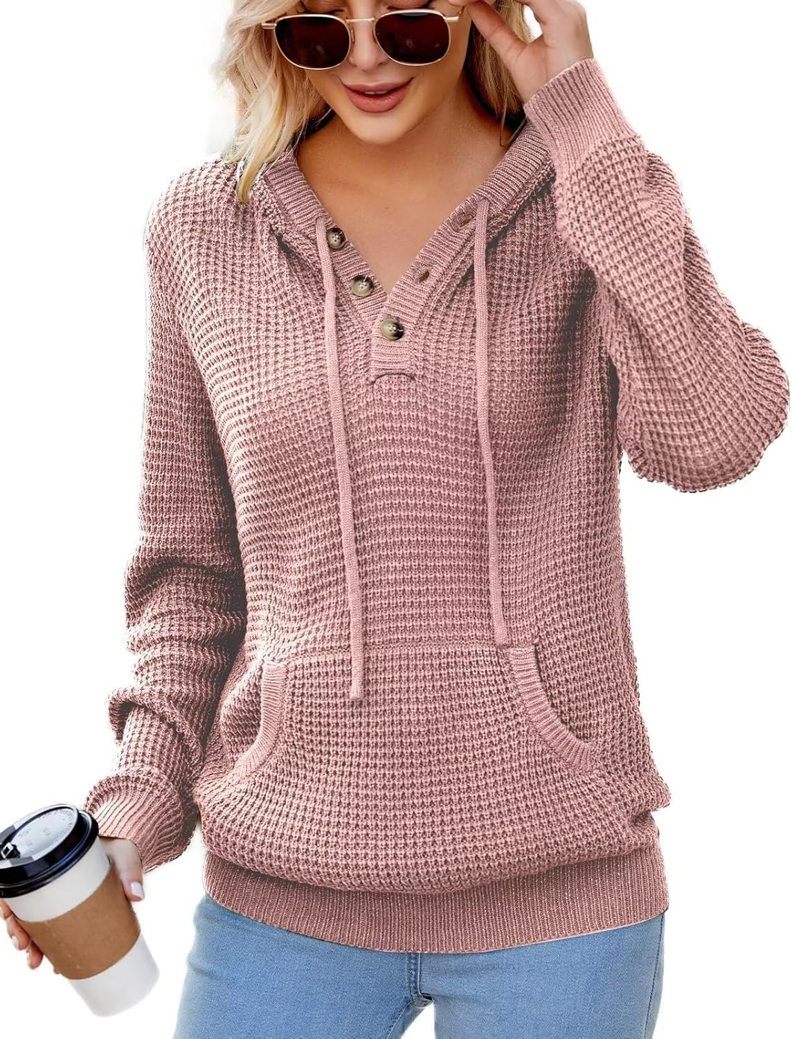 CiCiBird Women Fall Hoodies Sweater Knit V Neck Tops Casual