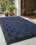 DEXI Front Door Mat 2x3 ft Rubber Entry Doormat - Heavy Duty Maze Blue