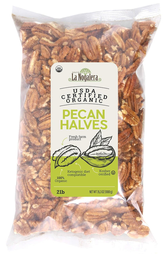 Organic Shelled Pecan Halves - USDA Certified, 2 lb Bag