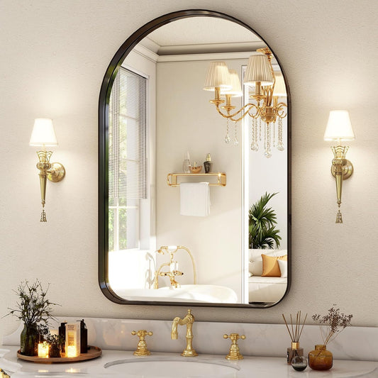 38x26 Arched Bathroom Mirror - Modern Black Rounded Corner Design