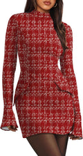 Women's Fall Mock Neck Mini Dress by OFEEFAN with Long Sleeves