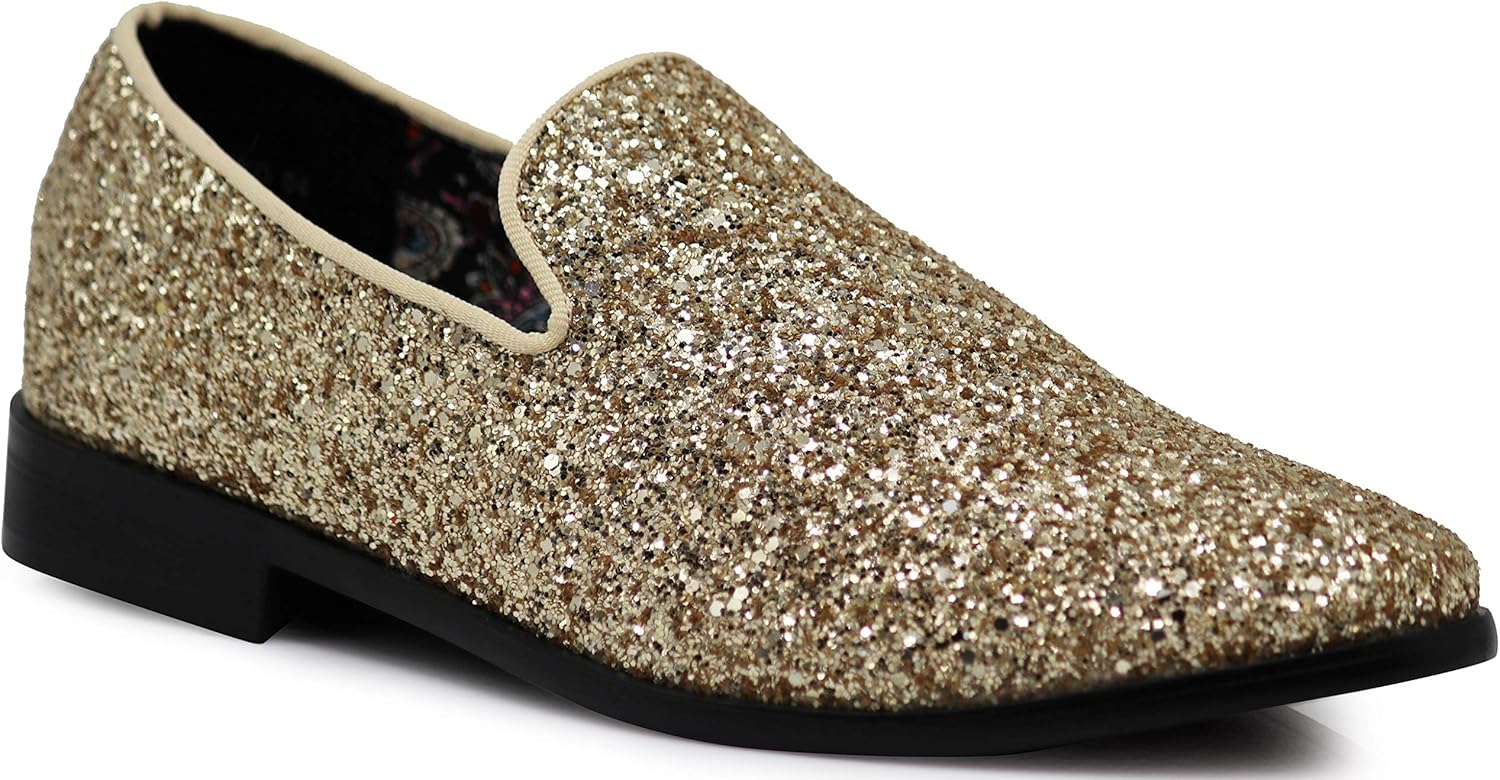 SPK04 Men's Vintage Glitter Dress Loafers for Any Occasion