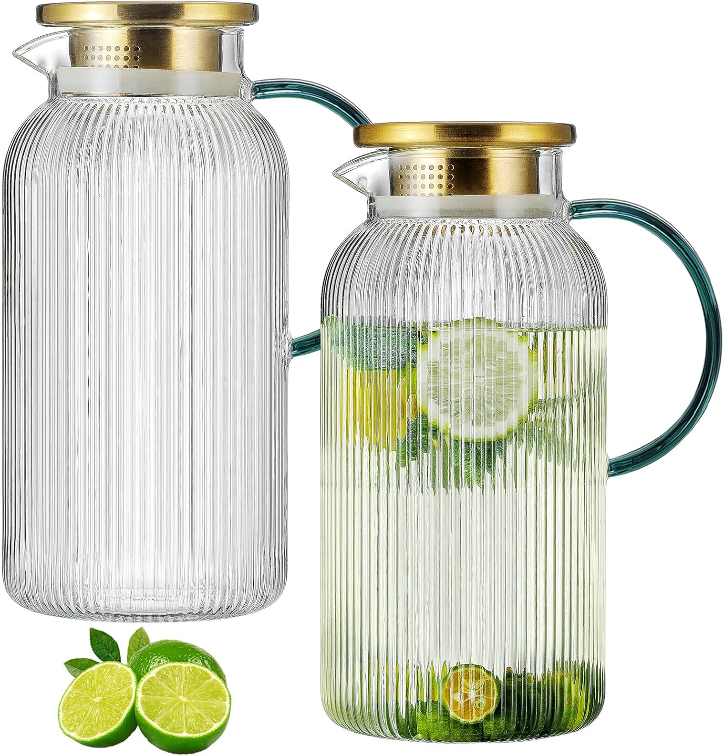 2 Pack Glass Pitcher with Lid for Cold Brew and Beverages
