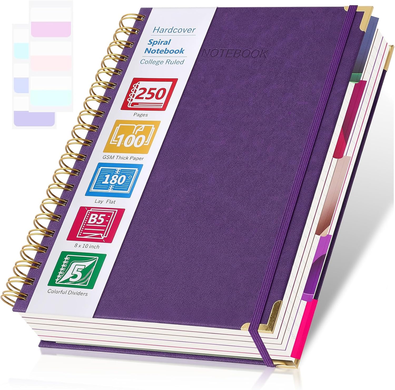 Amanple Large 5-Subject Spiral Notebook for Work & School - Purple Leather