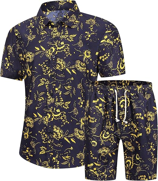 PASOK Men's Floral 2 Piece Tracksuit for Casual Summer Style